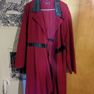 SHEIN Red Trench Coat with Black Accents